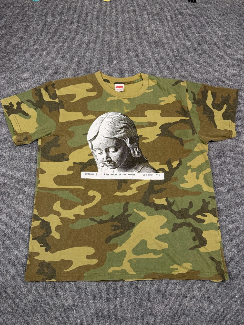 Supreme Green Camo Tee with Statue Graphic